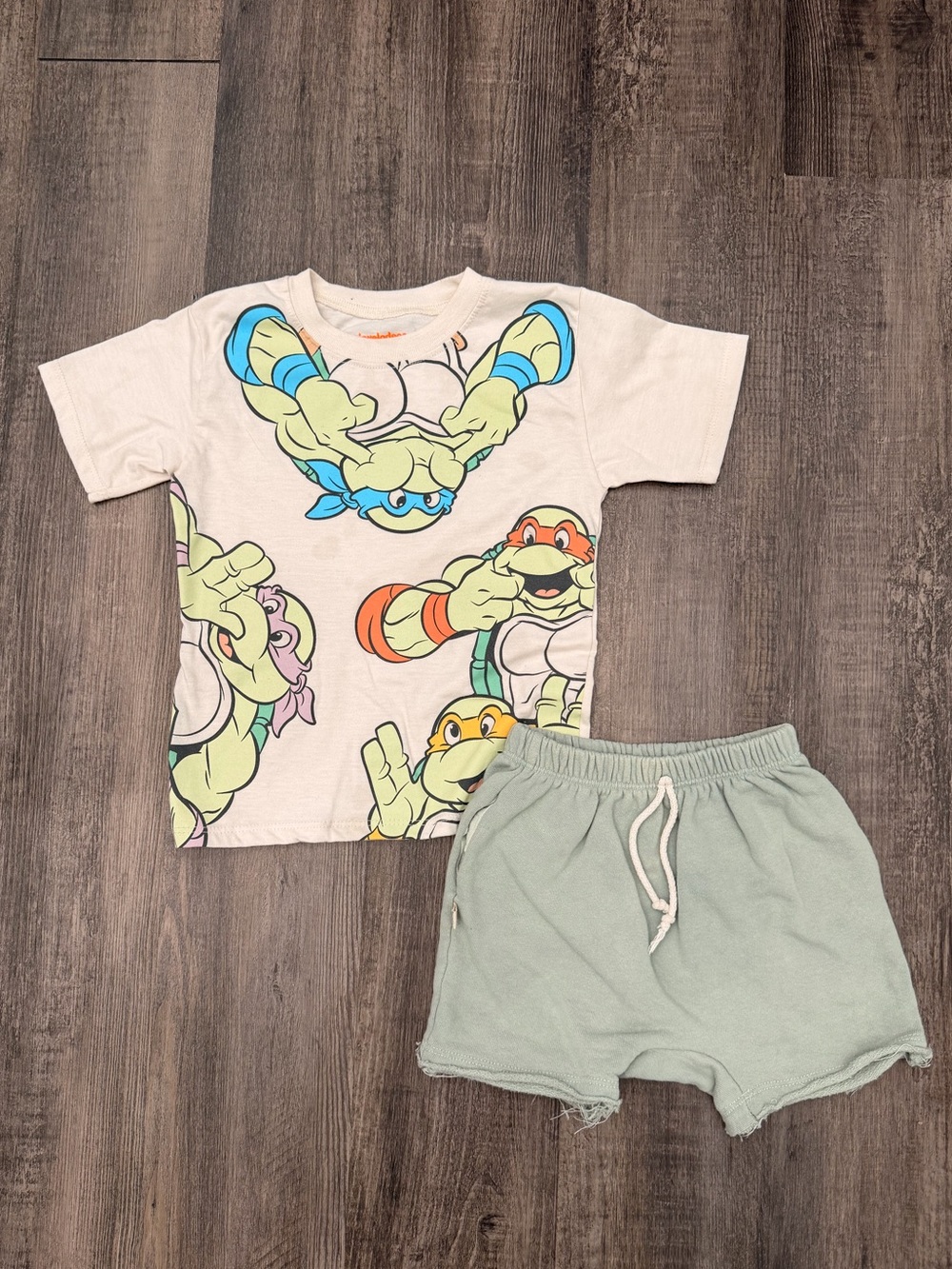 Teenage Mutant Ninja Turtles Kids  Set - Mint Green Shorts & Graphic Tee